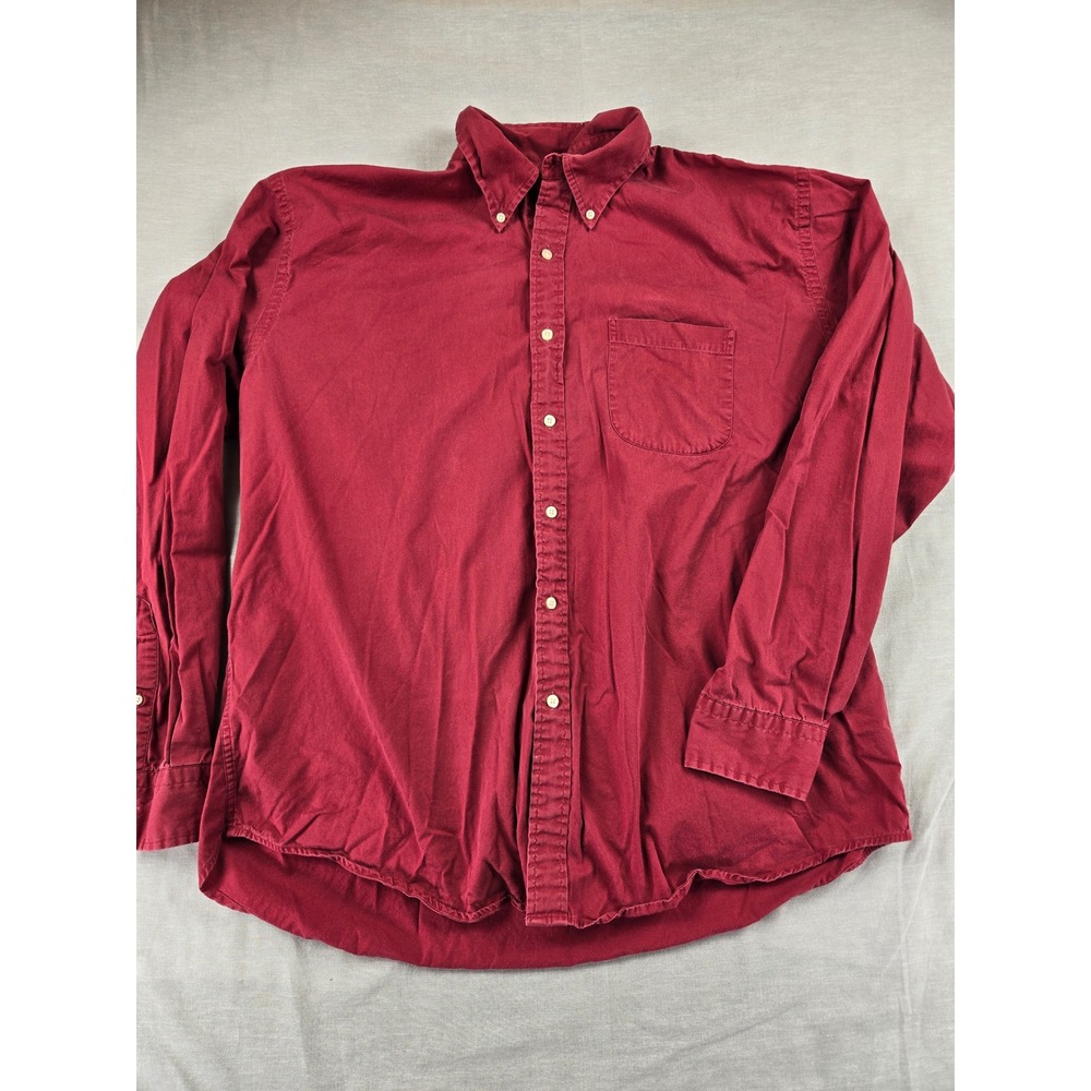 Lands End Mens XL Red Long Sleeve Cotton Button Down Shirt Regular Fit 17-17.5